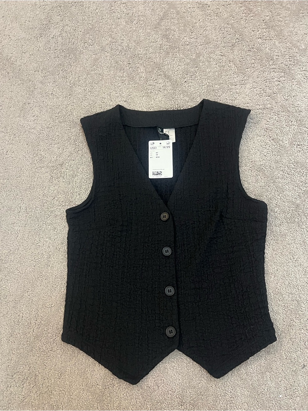 H&M Black Textured Button-Front Vest